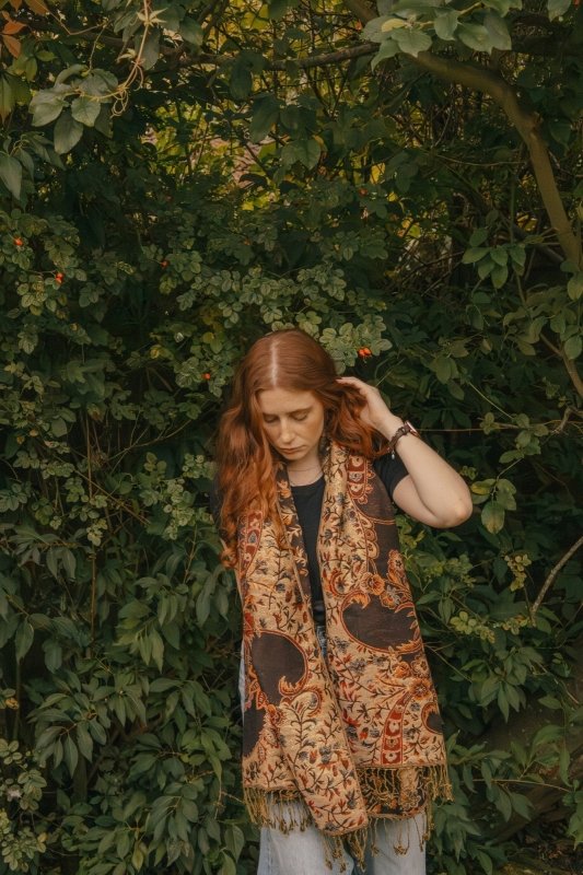 Vintage Floral Tassel Luxe Pashmina in Burgundy/Gold - Scarves & Snoods - British D'sire