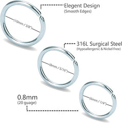 VYIZERR 3pk Nose Rings Hoops Silver, Thin Snug Surgical Steel Nose Septum Tragus Earring lip Nostril Piercing Jewelry for Women, 20g guage + 3 Size in 1 - Pack 6mm 8mm 10mm - Nose Rings - British D'sire