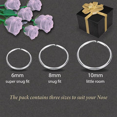 VYIZERR 3pk Nose Rings Hoops Silver, Thin Snug Surgical Steel Nose Septum Tragus Earring lip Nostril Piercing Jewelry for Women, 20g guage + 3 Size in 1 - Pack 6mm 8mm 10mm - Nose Rings - British D'sire