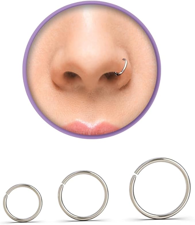 VYIZERR 3pk Nose Rings Hoops Silver, Thin Snug Surgical Steel Nose Septum Tragus Earring lip Nostril Piercing Jewelry for Women, 20g guage + 3 Size in 1 - Pack 6mm 8mm 10mm - Nose Rings - British D'sire