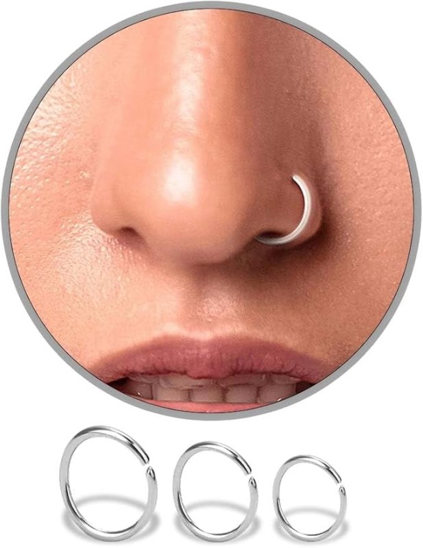 VYIZERR 3pk Nose Rings Hoops Silver, Thin Snug Surgical Steel Nose Septum Tragus Earring lip Nostril Piercing Jewelry for Women, 20g guage + 3 Size in 1 - Pack 6mm 8mm 10mm - Nose Rings - British D'sire