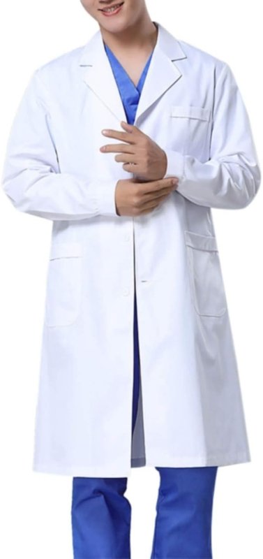 Waflyer White Medical Coat, Unisex Cotton Polyester Scientist Lab Coat Doctor Workwear Uniform Food Coat Laboratory Coat Men Coat - Lab Coats - British D'sire