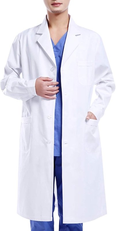 Waflyer White Medical Coat, Unisex Cotton Polyester Scientist Lab Coat Doctor Workwear Uniform Food Coat Laboratory Coat Men Coat - Lab Coats - British D'sire