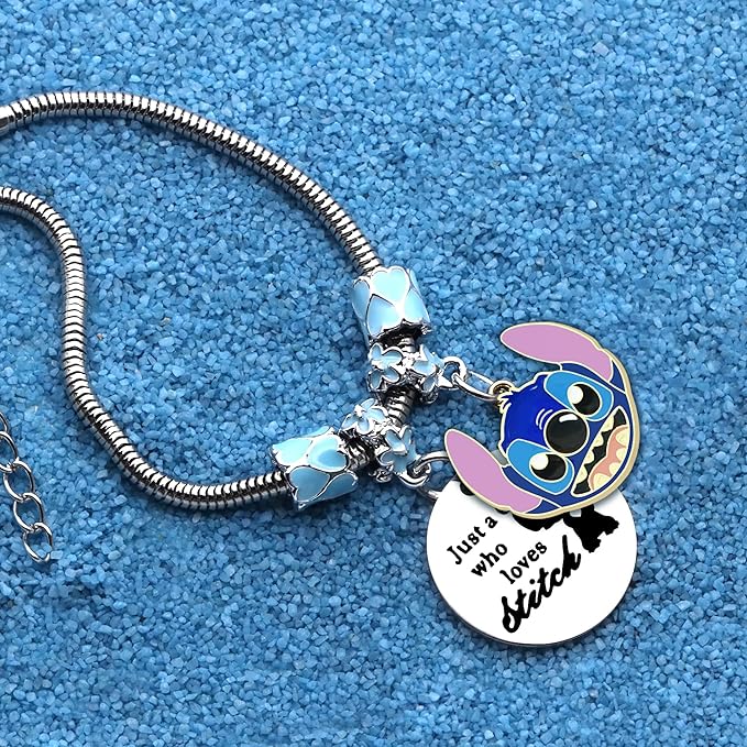 WANTNI Stitch Bracelet and Stitch Earrings Jewellery for Girls Silver Pendant Adjustable Bracelet Stitch Gifts for Daughter Sisters Friends Birthday Christmas - Kids Jewellery - British D'sire