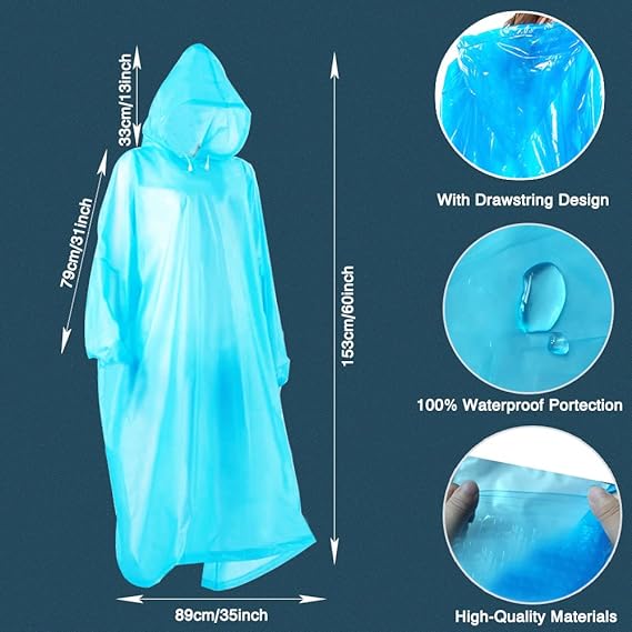 wehers 5 Pack Disposable Rain Ponchos - One Size Rain Poncho Waterproof Emergency Raincoats Rain Poncho Adult Rain Coats With Hood and Sleeves Ideal for Festivals, Camping, Fishing, Theme Parks - Rain Coat - British D'sire