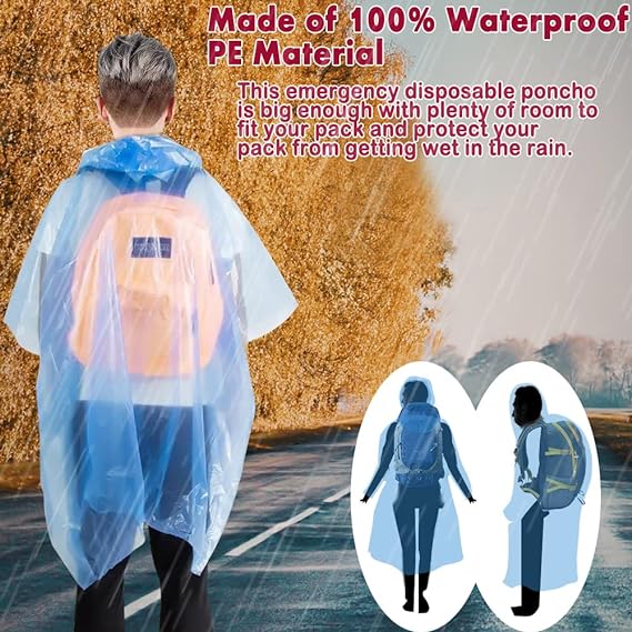 wehers 5 Pack Disposable Rain Ponchos - One Size Rain Poncho Waterproof Emergency Raincoats Rain Poncho Adult Rain Coats With Hood and Sleeves Ideal for Festivals, Camping, Fishing, Theme Parks - Rain Coat - British D'sire