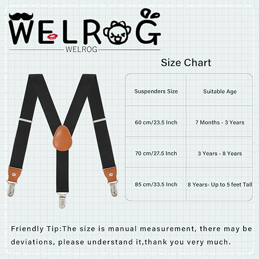 WELROG Boys Suspenders Boys Braces for Trousers 3 Clips - Kids Braces for Trousers Adjustable Elastic Y - shape Strong Clips Suspenders for Boys - Kid Braces - British D'sire