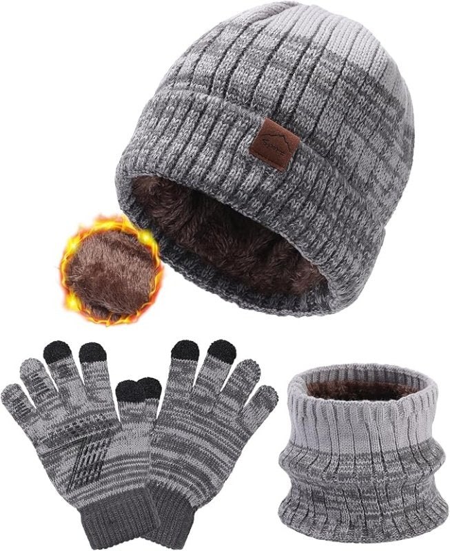 WELROG Children's Winter Hat Scarf Gloves for Boys Girls Winter Hat Scarf Set for Children 4 - 15 Years Boys Hat Knitted Hat Warm Outdoor Hat and Scarf for Kids - Hats & Caps - British D'sire