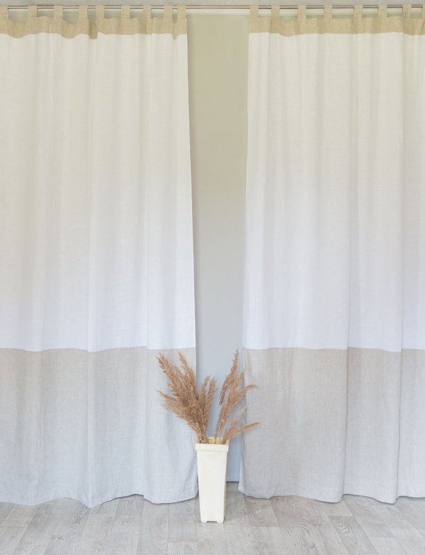 White and Natural Light linen curtains with tabs, two tones - Two tones - British D'sire