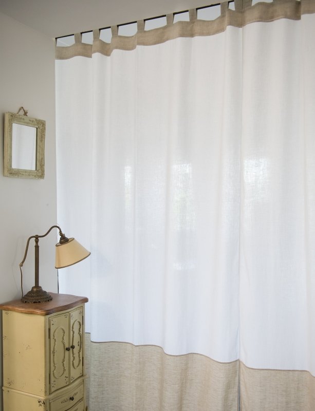 White and Natural Light linen curtains with tabs, two tones - Two tones - British D'sire