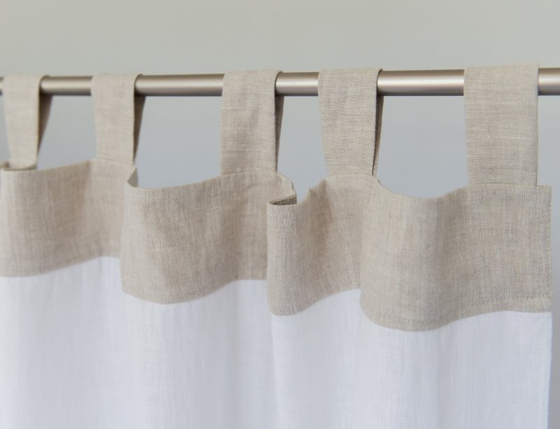 White and Natural Light linen curtains with tabs, two tones - Two tones - British D'sire