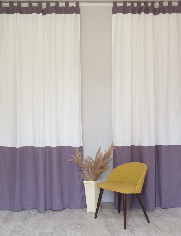 White and Natural Light linen curtains with tabs, two tones - Two tones - British D'sire