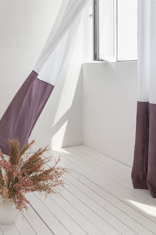 White and Pastel Plum linen curtains with tape, two tones - Two tones - British D'sire