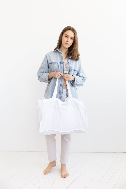 White linen beach bag - Beach Bags - British D'sire