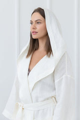 White linen robe with hoodie - Robes with hoodie - British D'sire