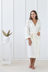 White linen robe with hoodie - Robes with hoodie - British D'sire