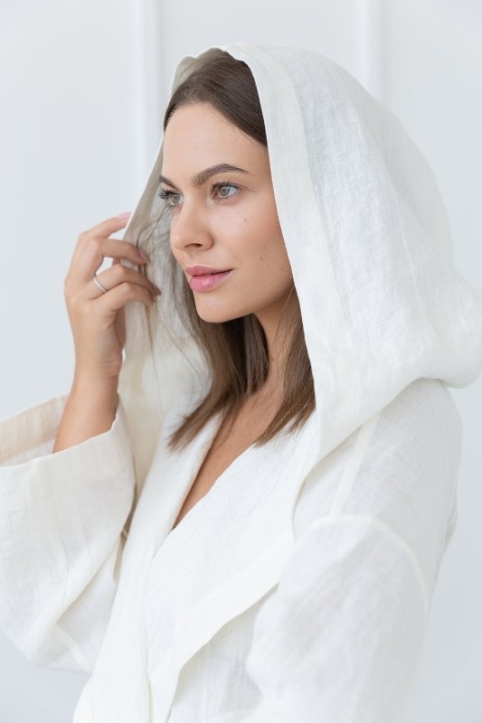 White linen robe with hoodie - Robes with hoodie - British D'sire