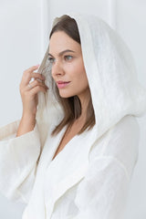 White linen robe with hoodie - Robes with hoodie - British D'sire