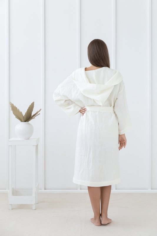 White linen robe with hoodie - Robes with hoodie - British D'sire