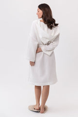 White linen waffle robe with hoodie - Robes with hoodie - British D'sire