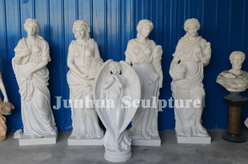 White Marble Carving Four Seasons Garden God Statues - Decor Sculpture - British D'sire