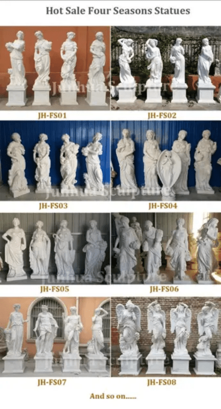 White Marble Carving Four Seasons Garden God Statues - Decor Sculpture - British D'sire