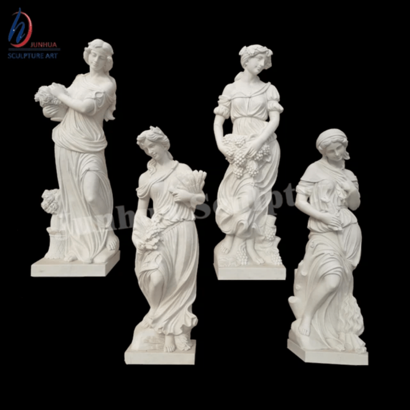 White Marble Carving Four Seasons Garden God Statues - Decor Sculpture - British D'sire