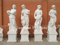 White Marble Carving Four Seasons Garden God Statues - Decor Sculpture - British D'sire