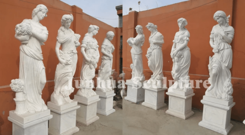 White Marble Carving Four Seasons Garden God Statues - Decor Sculpture - British D'sire