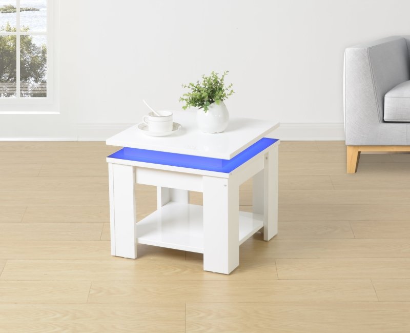 White Square Side Table with BLUE LED Light - EFFULGENCE - Side Table - British D'sire