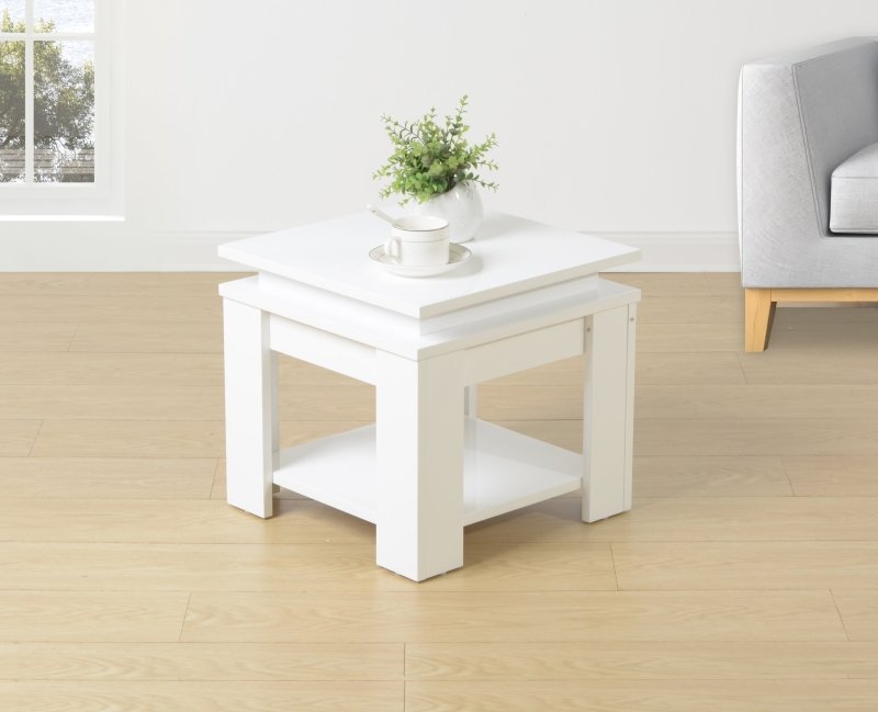 White Square Side Table with BLUE LED Light - EFFULGENCE - Side Table - British D'sire