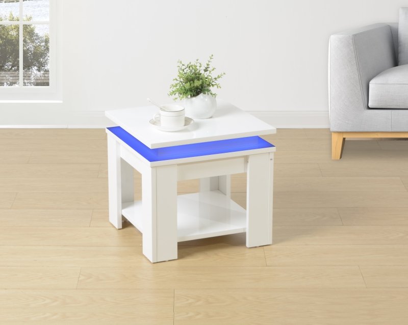 White Square Side Table with BLUE LED Light - EFFULGENCE - Side Table - British D'sire