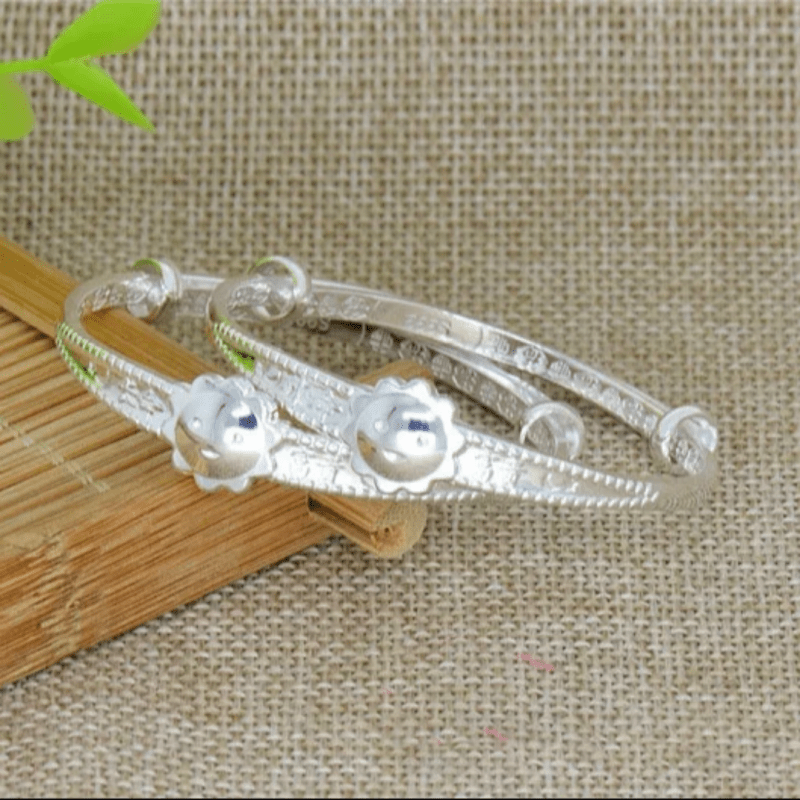 Wholesale 999 pure silver sun flower sterling silver chunky bracelet not pure 925 silver baby bracelets - Bracelets & Bangles - British D'sire