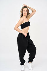 Woman's Bandeau Crop Top And Jogger Set - Outfit Sets - British D'sire