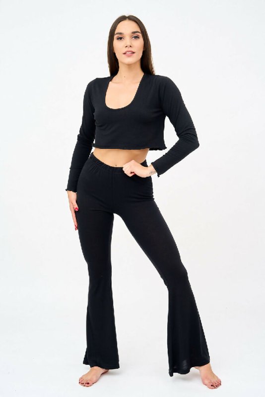 Womens Bell Bottom Leggings in Black - Clothing - British D'sire