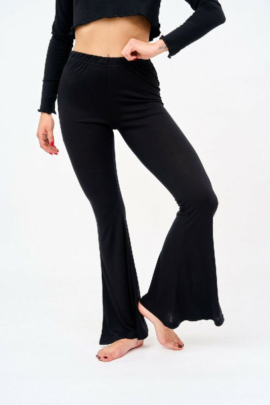 Womens Bell Bottom Leggings in Black - Clothing - British D'sire