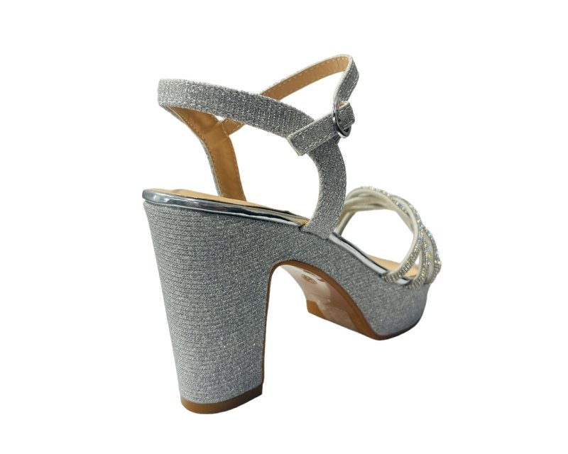 Women's Block Heel Platform Diamante Glitter Shoes - Heels - British D'sire