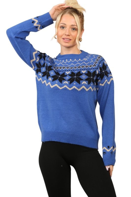 Women’s Cosy Nordic Fair Isle Blue Jumper - Jumper - British D'sire