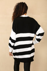 Women's Crew Round Neck Striped Oversized Sweater - Baggy Knitted Jumpers with Long Sleeves - Jumper - British D'sire