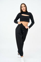 Womens Cut Out Sweat Crop Top And Joggers Set - Sleepwear & Loungewear - British D'sire