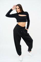 Womens Cut Out Sweat Crop Top And Joggers Set - Sleepwear & Loungewear - British D'sire