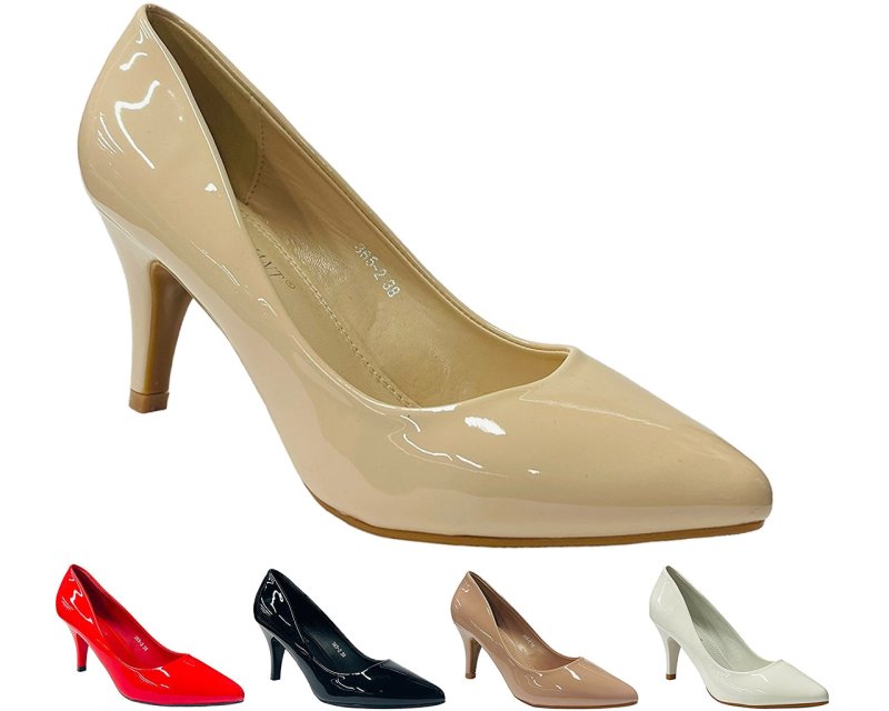 Women's Faux Patent Leather Stiletto Heel Court Shoes - Court Shoes - British D'sire