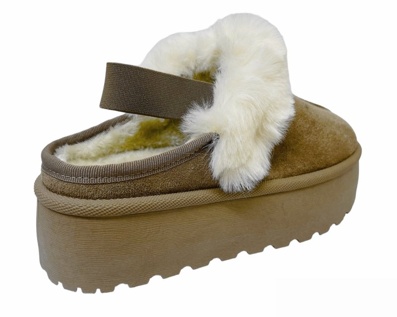 Women's Faux Suede Fur Platform Strap Shoes - Slider - British D'sire