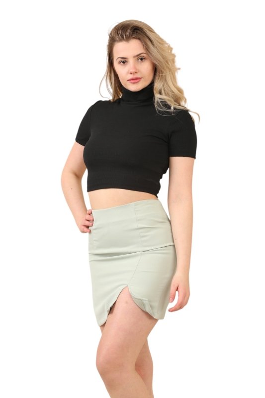 Women's Green High Waist Mini Skirt with Side Slit - Slim Fit Short Pencil Skirt - Skirt - British D'sire