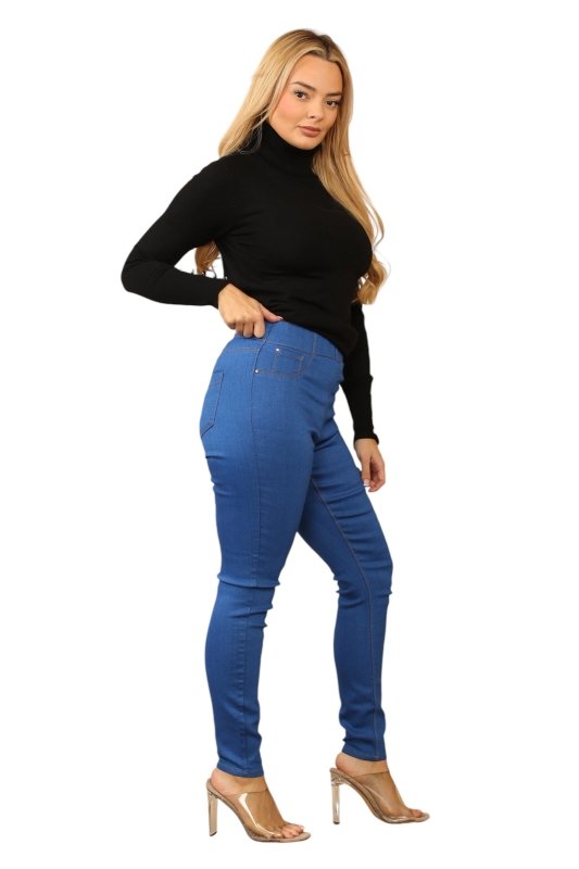 Women's High Waisted Skinny Fit Stretch Jeans Denim Jeggings with Elasticated Waist - Leggings - British D'sire