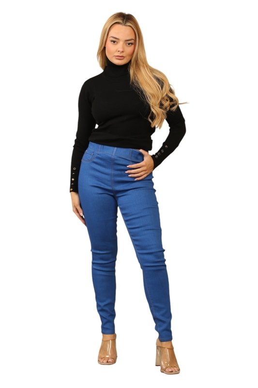 Women's High Waisted Skinny Fit Stretch Jeans Denim Jeggings with Elasticated Waist - Leggings - British D'sire