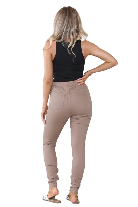 Women's Mocha, Pink, Light Mint, Navy High Waisted Skinny Fit Stretch Jeans Denim Jeggings with Elasticated Waist - Smart Casual Summer Fashion Trousers Leggings - Leggings - British D'sire