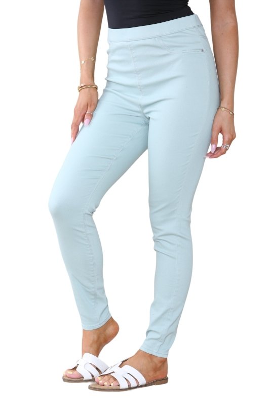 Women's Mocha, Pink, Light Mint, Navy High Waisted Skinny Fit Stretch Jeans Denim Jeggings with Elasticated Waist - Smart Casual Summer Fashion Trousers Leggings - Leggings - British D'sire