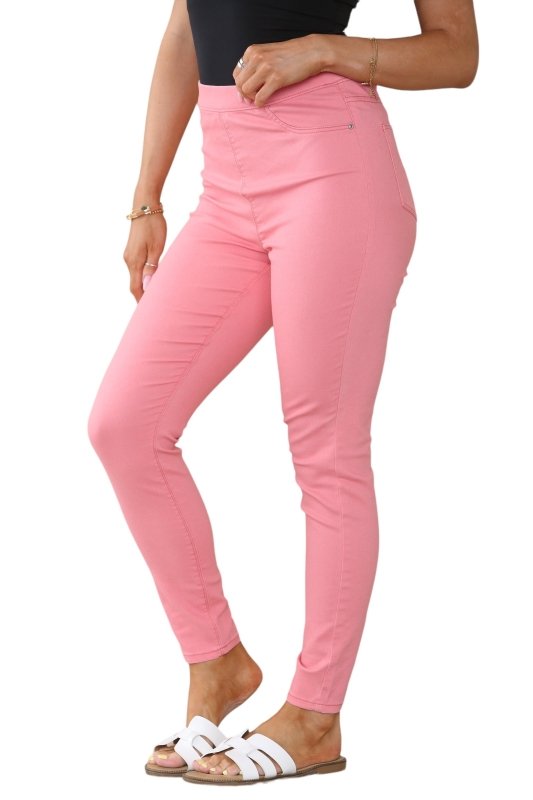 Women's Mocha, Pink, Light Mint, Navy High Waisted Skinny Fit Stretch Jeans Denim Jeggings with Elasticated Waist - Smart Casual Summer Fashion Trousers Leggings - Leggings - British D'sire