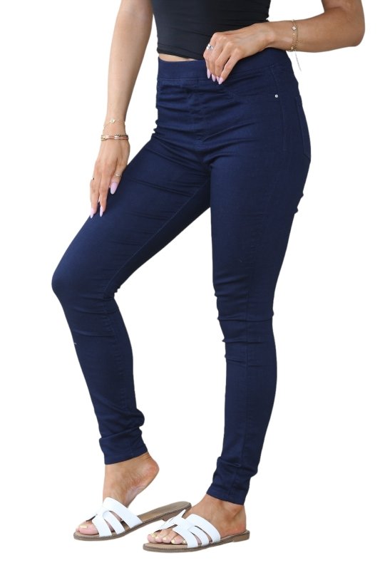 Women's Mocha, Pink, Light Mint, Navy High Waisted Skinny Fit Stretch Jeans Denim Jeggings with Elasticated Waist - Smart Casual Summer Fashion Trousers Leggings - Leggings - British D'sire